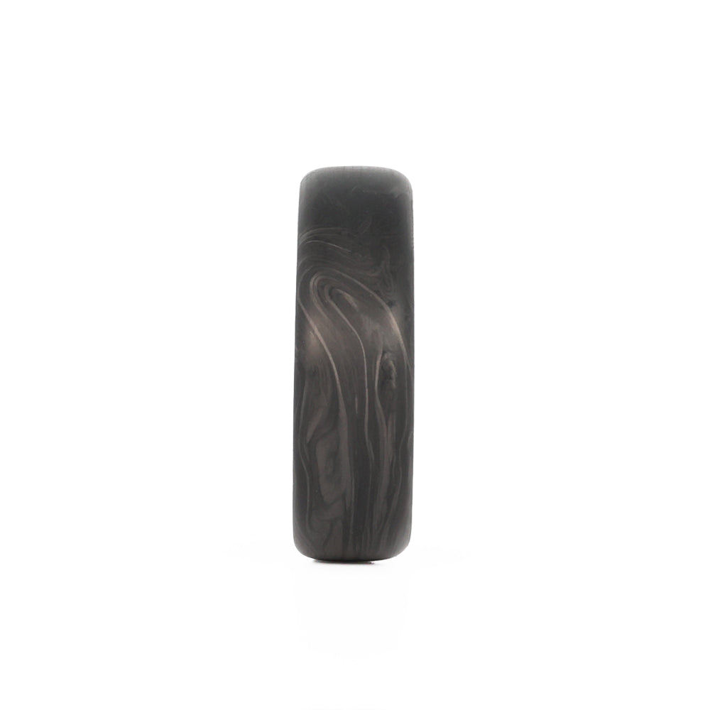 Forged Carbon Wedding Band with Whiskey Barrel Wood Interior Front View