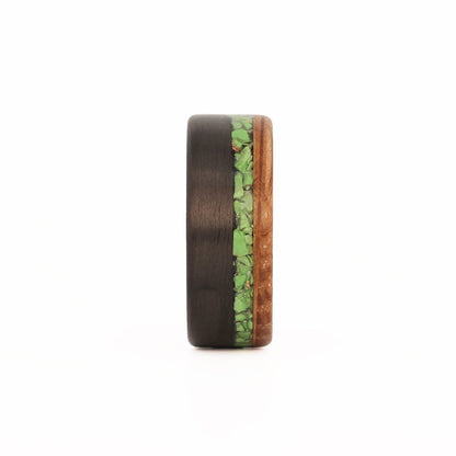 Carbon Fiber, Whiskey Barrel, and Green Turquoise Ring Head On